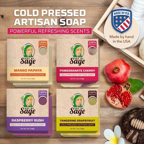 Natural Bar Soap for Men - Vegan Bath Soap Bars Gift Set - Handmade Cold Process Artisan Soap with Essential Oil, Aromatic All Moisturizing Wash Soaps, Fragrant Macho Scent by Age of Sage (4 Pack) in Saudi Arabia