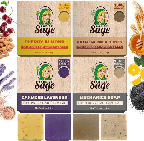 Natural Bar Soap for Men - Vegan Bath Soap Bars Gift Set - Handmade Cold Process Artisan Soap with Essential Oil, Aromatic All Moisturizing Wash Soaps, Fragrant Macho Scent by Age of Sage (4 Pack) in Saudi Arabia