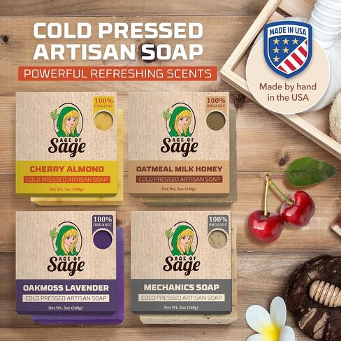 Natural Bar Soap for Men - Vegan Bath Soap Bars Gift Set - Handmade Cold Process Artisan Soap with Essential Oil, Aromatic All Moisturizing Wash Soaps, Fragrant Macho Scent by Age of Sage (4 Pack) in Saudi Arabia