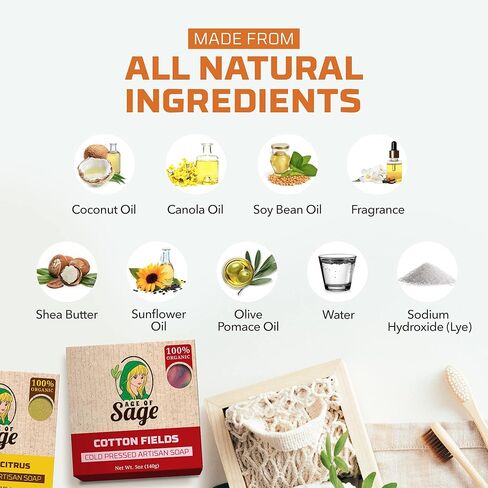 Natural Bar Soap for Men - Vegan Bath Soap Bars Gift Set - Handmade Cold Process Artisan Soap with Essential Oil, Aromatic All Moisturizing Wash Soaps, Fragrant Macho Scent by Age of Sage (4 Pack) in Kuwait