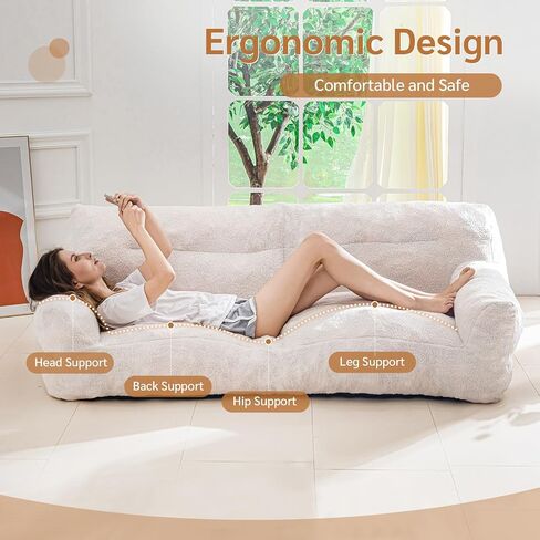 BYBYME Giant Human Dog Sofa Bed, Extra Large Floor Sofa Couch, Sherpa Orthopedic Human Dog Bed, Comfy Huge Sofa for Pet Families with Foam Chunk, Beige in Saudi Arabia