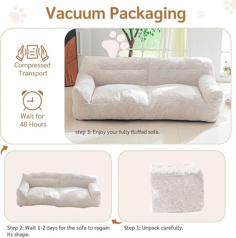 BYBYME Giant Human Dog Sofa Bed, Extra Large Floor Sofa Couch, Sherpa Orthopedic Human Dog Bed, Comfy Huge Sofa for Pet Families with Foam Chunk, Beige in Saudi Arabia