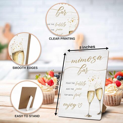 Mimosa Bar Sign, Mimosa Bar Supplies, Champagne Brunch Decor, Wooden Tabletop Sign With Stand, Mimosa Bar Decor For Bridal Shower Baby Shower Wedding Birthday Christmas Party, 04 in Kuwait