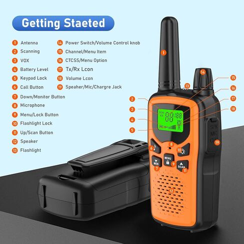 Walkie Talkies,Erelis Long Rang Walkie Talkies with 22 FRS Channels,Walkie Talkies for Adults with Lamp,VOX,LCD Display for Outdoor Activities 4 Pack (Orange) in Saudi Arabia