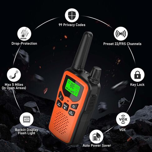 Walkie Talkies,Erelis Long Rang Walkie Talkies with 22 FRS Channels,Walkie Talkies for Adults with Lamp,VOX,LCD Display for Outdoor Activities 4 Pack (Orange) in Saudi Arabia