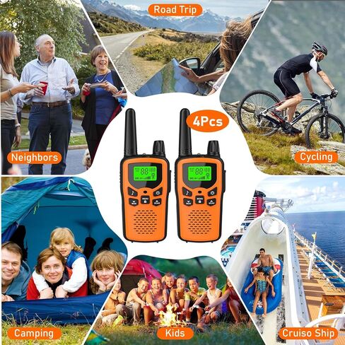 Walkie Talkies,Erelis Long Rang Walkie Talkies with 22 FRS Channels,Walkie Talkies for Adults with Lamp,VOX,LCD Display for Outdoor Activities 4 Pack (Orange) in Saudi Arabia