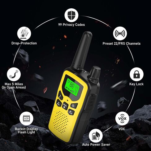 Walkie Talkies,Erelis Long Rang Walkie Talkies with 22 FRS Channels,Walkie Talkies for Adults with Lamp,VOX,LCD Display for Outdoor Activities 4 Pack (Orange) in Saudi Arabia