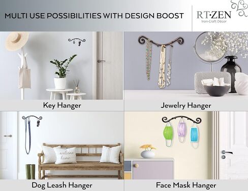 RTZEN Farmhouse Small Key Holder for Wall - Handcrafted Swirl Decorative 5 Key Hooks for Home Entryway - Wrought Iron Black Wall Mount Key Rack Purse Coat and Leash Holder or Organizer (Swirly) in Kuwait