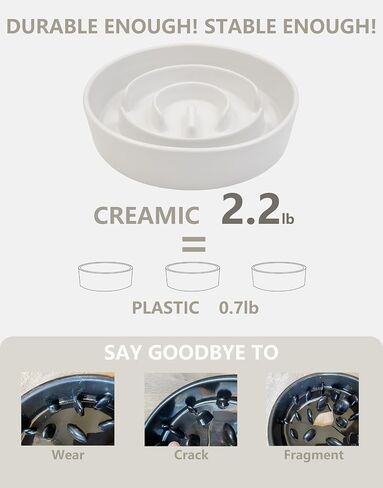 Ceramic Slow Feeder Dog Bowls, 2.0 Cups Slow Feeder for Medium Dogs, Puzzle Maze Bowl to Slow Down Eating, 30oz, 8in, White in Kuwait