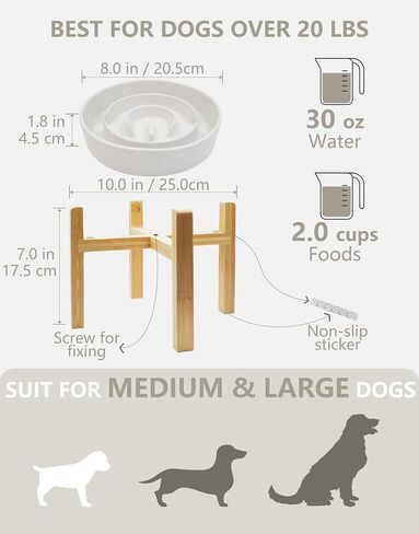 Ceramic Slow Feeder Dog Bowls, 2.0 Cups Slow Feeder for Medium Dogs, Puzzle Maze Bowl to Slow Down Eating, 30oz, 8in, White in Kuwait