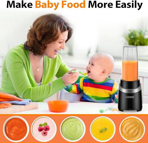 خلاط KOIOS للعصائر، مجموعة خلاط ومطحنة شخصية بقدرة 1000 واط للمطبخ مع أكواب سموثي محمولة سعة 2 × 27 أونصة مع أغطية سهلة الاستخدام، كوب قهوة سعة 12 أونصة مع غطاء مانع للتسرب خالٍ من مادة BPA لأغذية الأطفال والمشروبات المثلجة in Kuwait