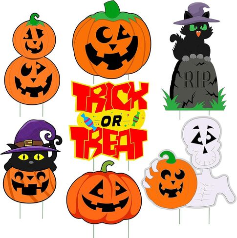 Halloween Pumpkin Decorations, Halloween Outdoor Yard Signs, Monster Stakes for Lawn Garden Decor with Pumpkin, Black Cat, Skull, TRICK OR TREAT 7 pcs in Saudi Arabia