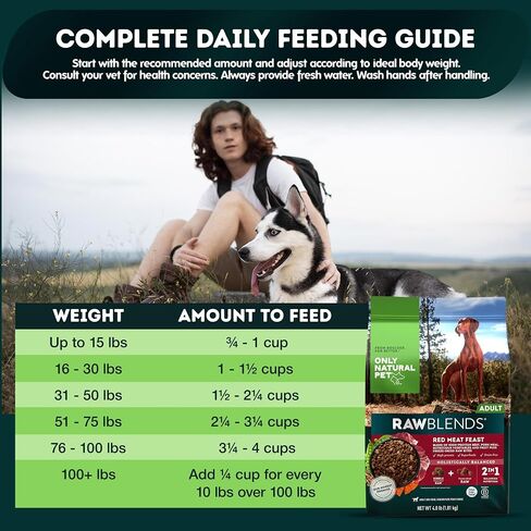 Only Natural Pet Raw Blends Infused Grain Dog Food, High Protein All-Natural Whole Ingredients & 100% Raw Meat Bites, Red Meat Feast, Low Phosphorus, Dehydrated Mix for Large Breed & Picky Eaters, 4lb in Saudi Arabia