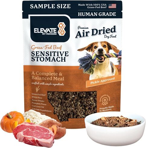Sensitive Stomach Dog Food - 100% Human Grade Air Dried Dog Food - All Natural - USA Grass Fed Beef - Limited Ingredient Dog Food - Dehydrated - Complete Meal or Dog Food Topper – Beef - Sample Bag in Saudi Arabia