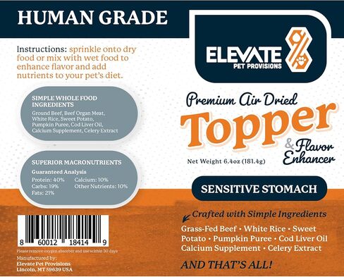 Sensitive Stomach Dog Food - 100% Human Grade Air Dried Dog Food - All Natural - USA Grass Fed Beef - Limited Ingredient Dog Food - Dehydrated - Complete Meal or Dog Food Topper – Beef - Sample Bag in Saudi Arabia
