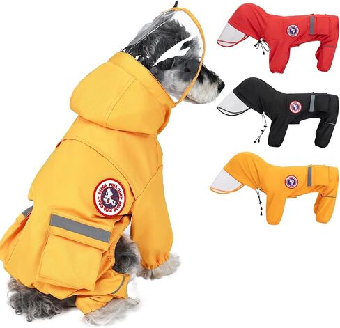 PINA Dog Raincoat, Waterproof Dog Rain Jacket with Hood, Lightweight Dog Jacket with Leash Hole, Dog Poncho with Reflective Strap and Pocket for Wet Weather, Full Wrap Design for Full Protection in Saudi Arabia