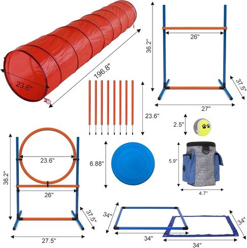 4 Sets Pets Agility Training Equipment, Obstacle Training Course Kit, Adjustable Dog Hoop, Dog Jump, Weave and Blind Poles and Pause Box for Dog Obstacle Course Outdoor Game in Saudi Arabia