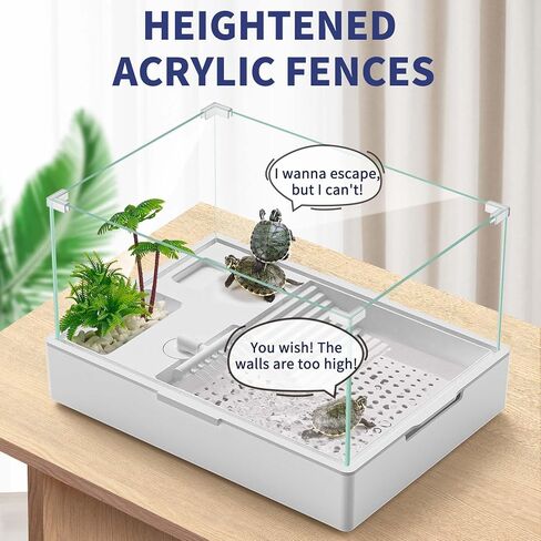 مجموعة حوض السمك للسلحفاة (خزان + ضوء + مضخة مياه)، مجموعة بداية لخزان السلاحف الأكريليك مع رأس دش مطري مطور، مضخة مياه قابلة للتعديل، أسوار أعلى. (مسرحية هزلية) in Kuwait
