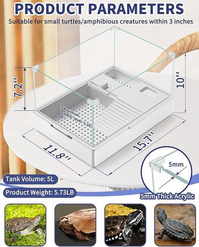 مجموعة حوض السمك للسلحفاة (خزان + ضوء + مضخة مياه)، مجموعة بداية لخزان السلاحف الأكريليك مع رأس دش مطري مطور، مضخة مياه قابلة للتعديل، أسوار أعلى. (مسرحية هزلية) in Kuwait