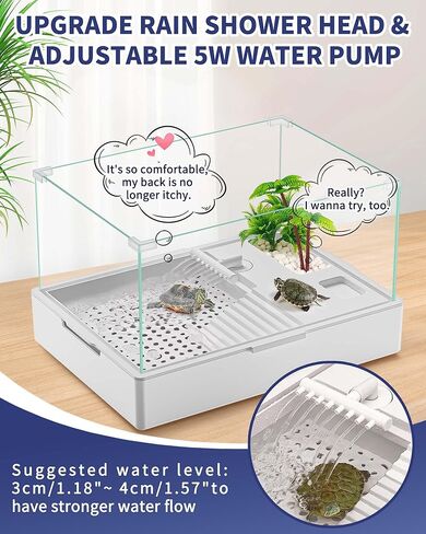 مجموعة حوض السمك للسلحفاة (خزان + ضوء + مضخة مياه)، مجموعة بداية لخزان السلاحف الأكريليك مع رأس دش مطري مطور، مضخة مياه قابلة للتعديل، أسوار أعلى. (مسرحية هزلية) in Kuwait