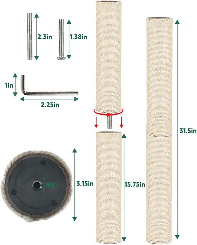 BNOSDM M8 15.75 × 3.15 عمود خدش بديل لبرج شجرة القطط وحبل خدش أقطاب إعادة ملء 4 قطع جزء عمود السيزال الطبيعي لتجديد القنب الأبيض in Saudi Arabia