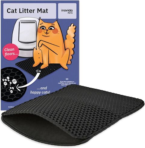XS Cat Litter Mat Black 14.5"x11.5" - Washable Kitty Litter Catcher for Small Spaces – Non-Slip, Waterproof Cat Litter Trapping Mat – Compact Litter Box Rug for Tiny Rooms – Inovida Pet Litter Mat in Saudi Arabia