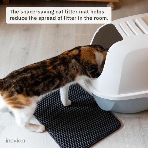 XS Cat Litter Mat Black 14.5"x11.5" - Washable Kitty Litter Catcher for Small Spaces – Non-Slip, Waterproof Cat Litter Trapping Mat – Compact Litter Box Rug for Tiny Rooms – Inovida Pet Litter Mat in Saudi Arabia