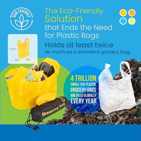 Shopping bags for groceries,10 large washable reusable grocery bags in a compact capsule with a click and carry clip. in Saudi Arabia