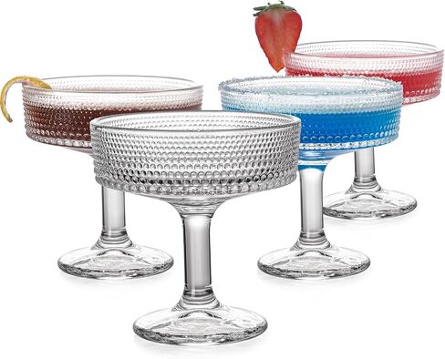 4 Pcs Martini Glasses, 7 oz Vintage Cocktail Coupe Glasses Set, Unique Beaded Glass, Classic Cocktail Galssware, Bar Drinking Glasses Set, Pefect for Cocktail, Wine, Champagne(4Pcs) in Saudi Arabia