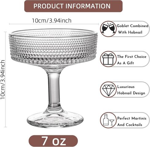 4 Pcs Martini Glasses, 7 oz Vintage Cocktail Coupe Glasses Set, Unique Beaded Glass, Classic Cocktail Galssware, Bar Drinking Glasses Set, Pefect for Cocktail, Wine, Champagne(4Pcs) in Saudi Arabia