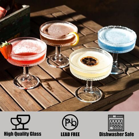 4 Pcs Martini Glasses, 7 oz Vintage Cocktail Coupe Glasses Set, Unique Beaded Glass, Classic Cocktail Galssware, Bar Drinking Glasses Set, Pefect for Cocktail, Wine, Champagne(4Pcs) in Saudi Arabia