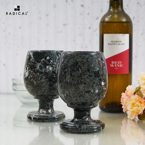 Radicaln Marble Wine Glasses Black 5.5" Inches 8.4 OZ Handmade Cocktail Glasses For Bar - Red Wine Glasses, Champagne Glasses For Vodka - Drinking Glasses Set of 2 Wine Glass in Kuwait