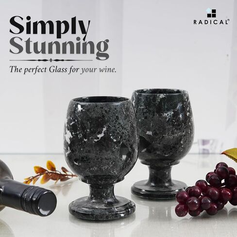 Radicaln Marble Wine Glasses Black 5.5" Inches 8.4 OZ Handmade Cocktail Glasses For Bar - Red Wine Glasses, Champagne Glasses For Vodka - Drinking Glasses Set of 2 Wine Glass in Kuwait