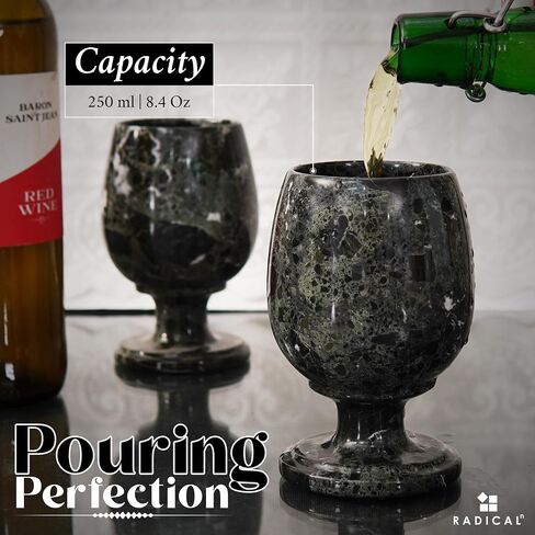 Radicaln Marble Wine Glasses Black 5.5" Inches 8.4 OZ Handmade Cocktail Glasses For Bar - Red Wine Glasses, Champagne Glasses For Vodka - Drinking Glasses Set of 2 Wine Glass in Kuwait