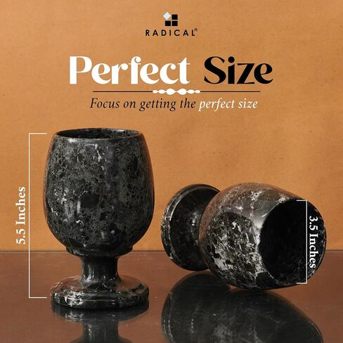 Radicaln Marble Wine Glasses Black 5.5" Inches 8.4 OZ Handmade Cocktail Glasses For Bar - Red Wine Glasses, Champagne Glasses For Vodka - Drinking Glasses Set of 2 Wine Glass in Kuwait