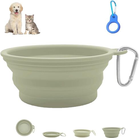 Collapsible Dog Bowl Travel Dog Water Bowl with Water Bottle Holder, Silicone Portable Dog Food Bowl for Cats and Dogs Walking, Hiking, Camping (Gray, 400 ml) in Saudi Arabia