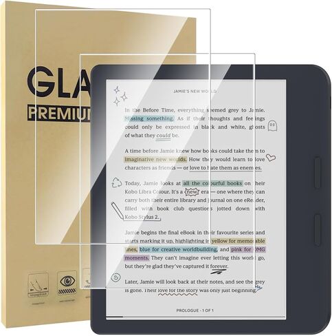 واقي شاشة مكون من عبوتين متوافق مع Kobo Libra Color 7" 2024/Libra 2 7" 2021، [وضوح HD] [9 صلابة] استبدال الزجاج المقسى للون Kobo Libra 7 بوصة/Libra 2 in Kuwait