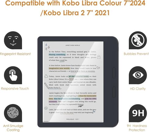 واقي شاشة مكون من عبوتين متوافق مع Kobo Libra Color 7" 2024/Libra 2 7" 2021، [وضوح HD] [9 صلابة] استبدال الزجاج المقسى للون Kobo Libra 7 بوصة/Libra 2 in Kuwait