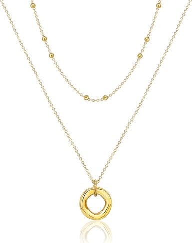 DAZLIME 14K الذهب الطبقات القلائد للنساء، اليدوية دائرة قلادة قلادة للنساء، عين الموت قلادة دائرة مزدوجة قلادة، لذيذ بسيط مرحلة القمر مجوهرات للنساء هدية in Saudi Arabia