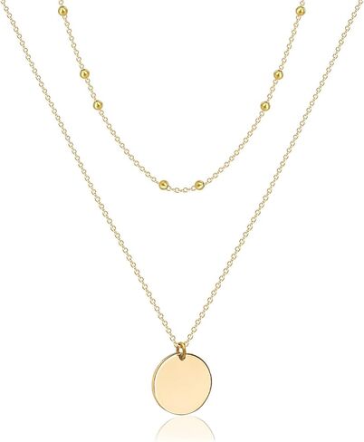 DAZLIME 14K Gold Layered Necklaces for Women,Handmade Circle Pendant Necklace for Women,Death Eye Pendant Double Circle necklace，Dainty Simple Moon Phase Jewelry for Women Gift in Saudi Arabia