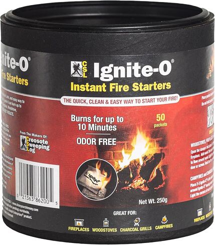 Ignite-O مشعل نار فوري - 50 عبوة من مشعل نار سهل الإضاءة - مثالي لنيران المخيمات وشوايات الفحم والمواقد ومواقد الخشب - عديم الرائحة، سريع الاشتعال in Saudi Arabia