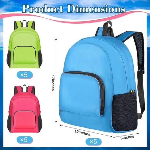 LEIFIDE 15 Pieces Backpack 17 Inch Backpacks 5 Assorted Colors Foldable Lightweight Bookbags Student Outdoor Travel School Book Bag in Kuwait