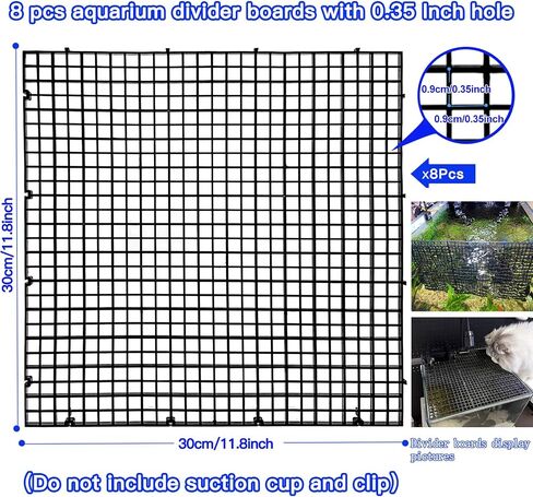 Adjustable Platic Grip Panel Aquarium Fish Tank Divider Filter Bottom DIY Plastic Grid Fish Tank Isolation Board Plastic Egg Crate Tray (Black, 4pcs 11.8X5.9 Inch with 0.15 Inch Hole) in Saudi Arabia