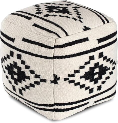 Anji Mountain 100% Handmade & Handcrafted Comfortable Home Décor Pouf Ottoman Footrest for Living Room, Bedroom, Nursery, Kidsroom, Patio Furniture - (20" x 20" x 20"- Black,Ivory) in Kuwait