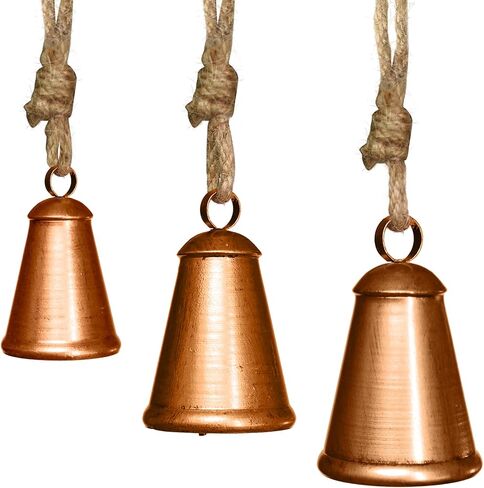 Christmas Bells for Decoration, Set of 3 Harmony Cow Bells, Vintage Handmade Rustic Hanging Bells, Metal Vintage Decorative Bells with Jute Hanging Rope in Saudi Arabia