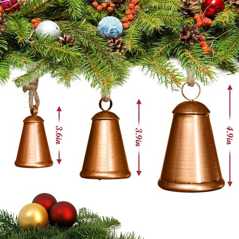 Christmas Bells for Decoration, Set of 3 Harmony Cow Bells, Vintage Handmade Rustic Hanging Bells, Metal Vintage Decorative Bells with Jute Hanging Rope in Saudi Arabia