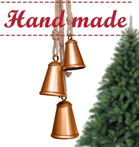 Christmas Bells for Decoration, Set of 3 Harmony Cow Bells, Vintage Handmade Rustic Hanging Bells, Metal Vintage Decorative Bells with Jute Hanging Rope in Saudi Arabia