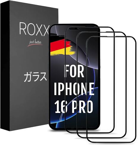 ROXX NEO Japanese 9H 3D Screen Protector (3-Pack) | Full Display Coverage | For iPhone 16 Pro | Harder | Clearer | Scratch-Resistant | Perfectly Matches ROXX Cases in Saudi Arabia