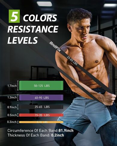 Resistance Bands Set, Exercise Workout Bands for Fitness Training, 5-125 lbs, Includes Pull Up Assist Bands, Carrying Bag Gray in Saudi Arabia