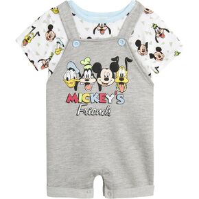 Disney Baby Boys' Overall Short Set, 2-Piece Mickey Mouse & Winnie The Pooh Shortall Romper T-Shirt Short Set (0-3M – 24M)
